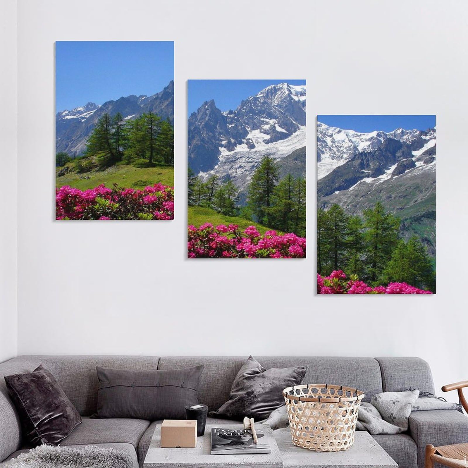 Mountain Landscape Canvas Framed Art Set 24x12 Inches 3 Panels